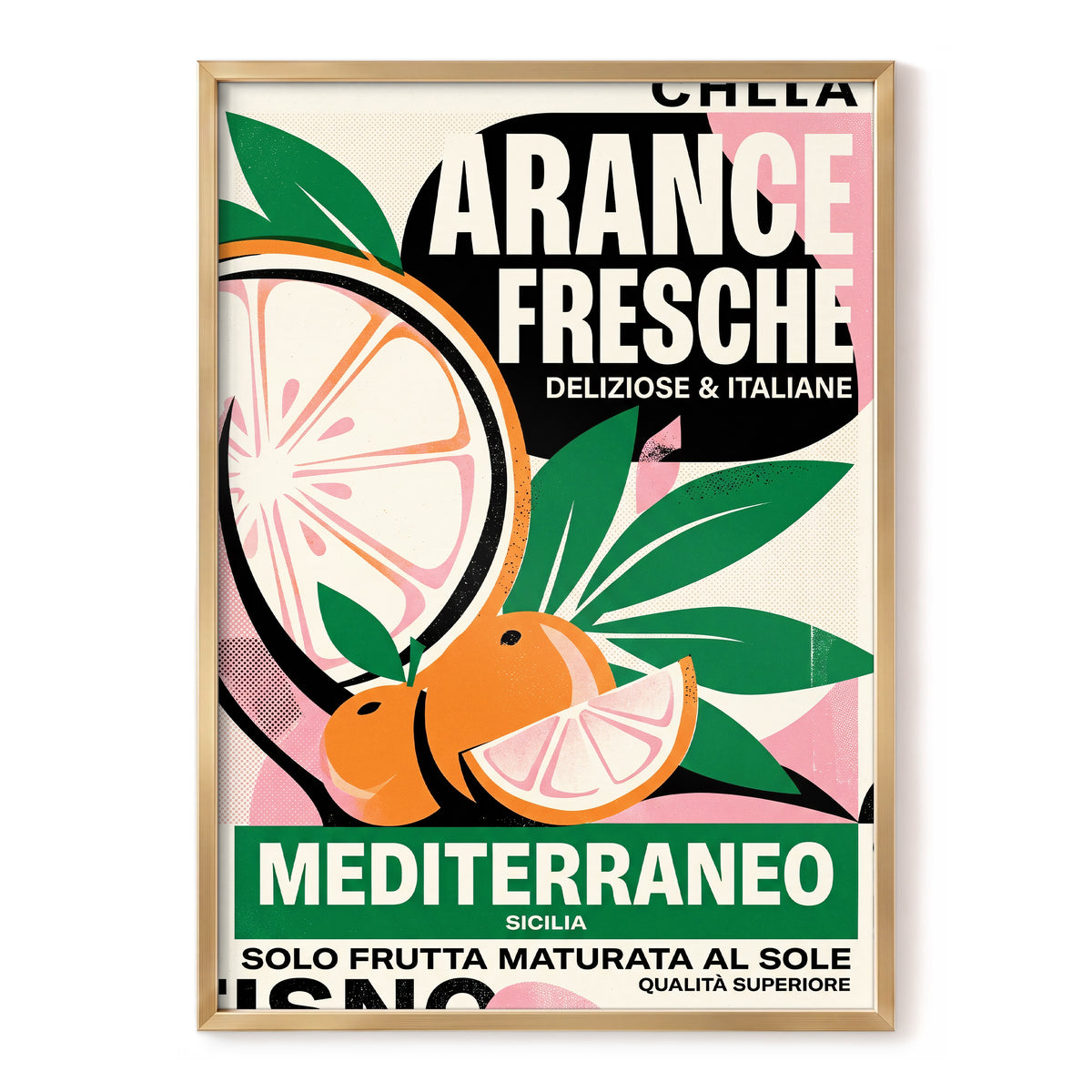 Sicilian Citrus Parade, beige, green, orange nature wall art, front artwork view
