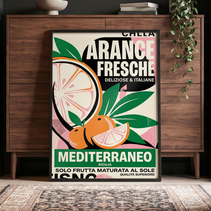 Sicilian Citrus Parade, beige, green, orange nature wall art displayed in a styled interior, gallery view 4