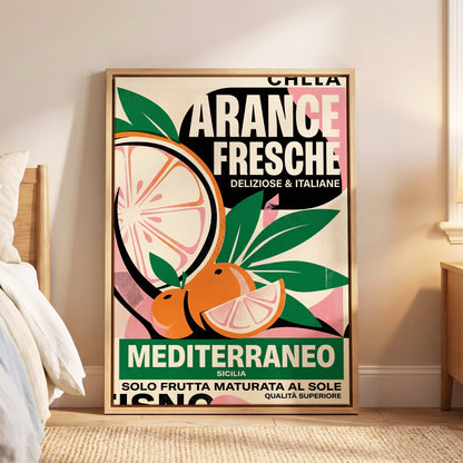 Sicilian Citrus Parade, beige, green, orange nature wall art displayed in a styled interior, gallery view 6