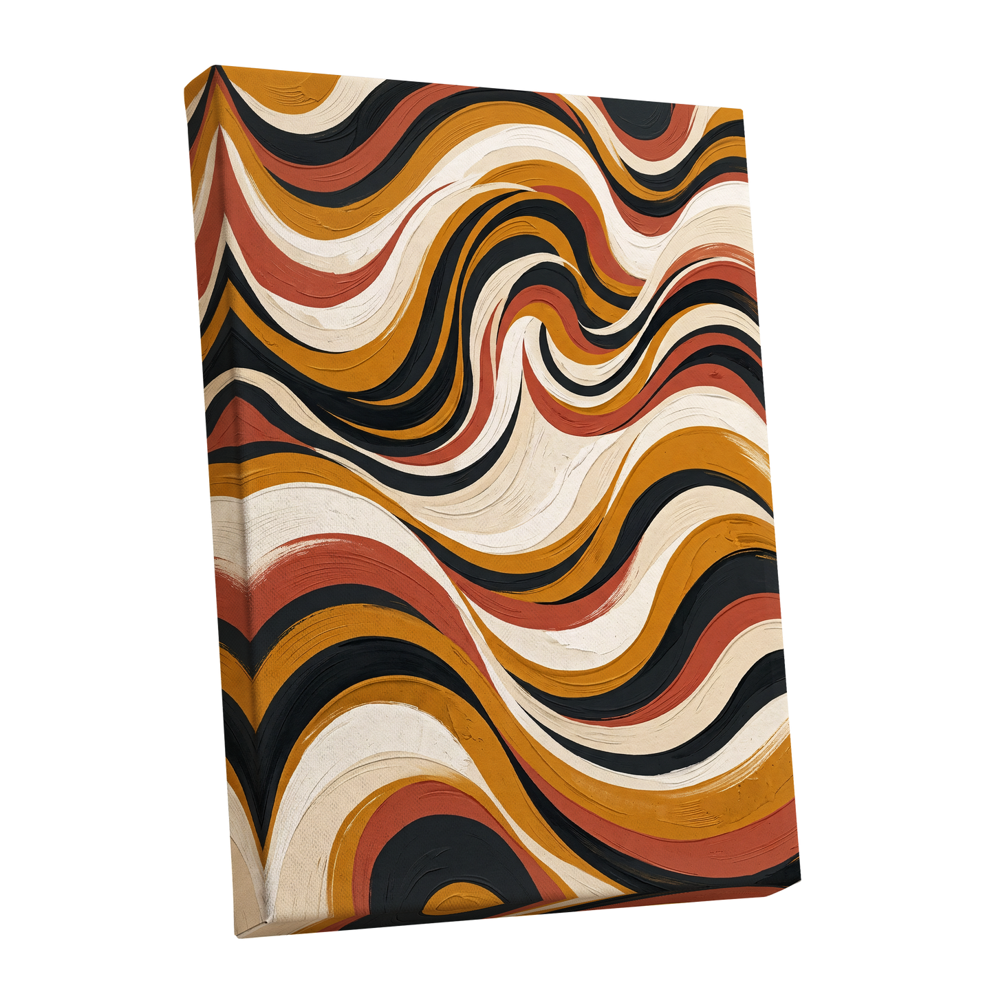 Sienna Current, black, beige, gold abstract wall art shown as a stretched canvas wall art