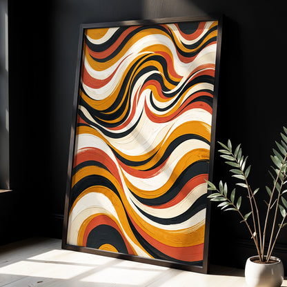 Sienna Current, black, beige, gold abstract wall art displayed in a styled interior, gallery view 2