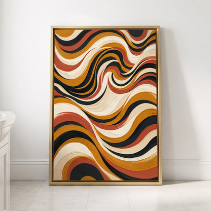 Sienna Current, black, beige, gold abstract wall art displayed in a styled interior, gallery view 3