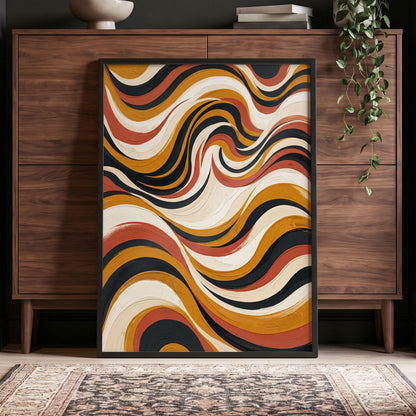 Sienna Current, black, beige, gold abstract wall art displayed in a styled interior, gallery view 5
