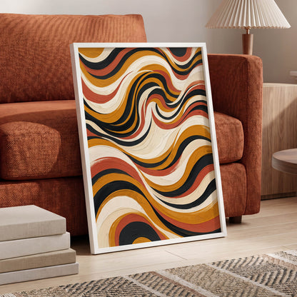Sienna Current, black, beige, gold abstract wall art displayed in a styled interior, gallery view 6