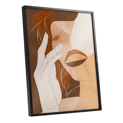 Sienna Reverie, brown, beige, orange minimalist wall art shown as a black framed poster wall art print