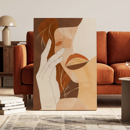 Sienna Reverie, brown, beige, orange minimalist wall art on canvas displayed in a styled interior, gallery view 1
