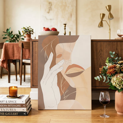 Sienna Reverie, brown, beige, orange minimalist wall art on canvas displayed in a styled interior, gallery view 2