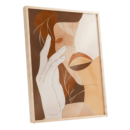 Sienna Reverie, brown, beige, orange minimalist wall art shown as a oak framed poster wall art print