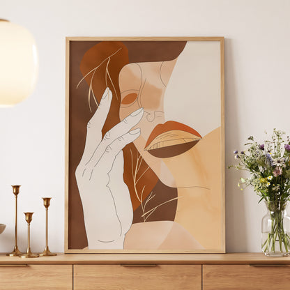 Sienna Reverie, brown, beige, orange minimalist wall art displayed in a styled interior, gallery view 5