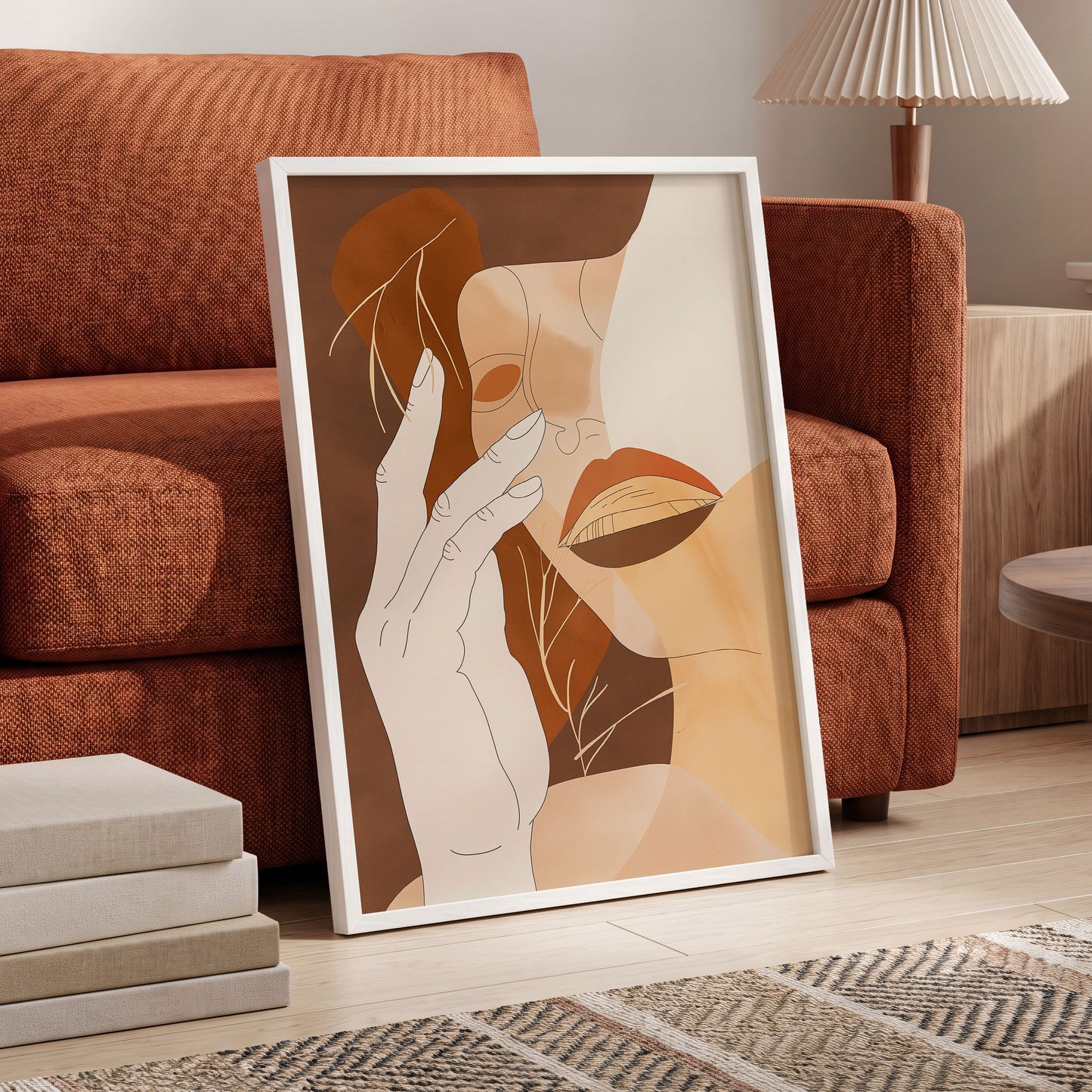 Sienna Reverie, brown, beige, orange minimalist wall art displayed in a styled interior, gallery view 6