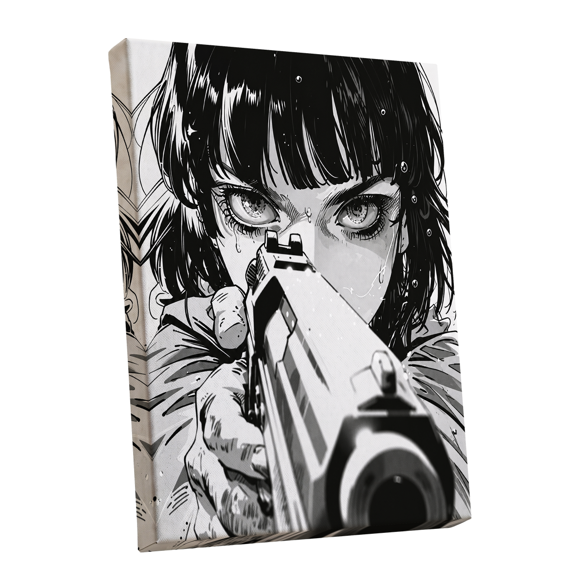 Sightline Noir, black, white, gray minimalist wall art shown as a stretched canvas wall art