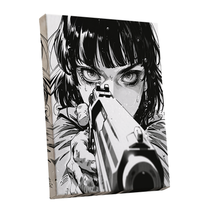Sightline Noir, black, white, gray minimalist wall art shown as a stretched canvas wall art