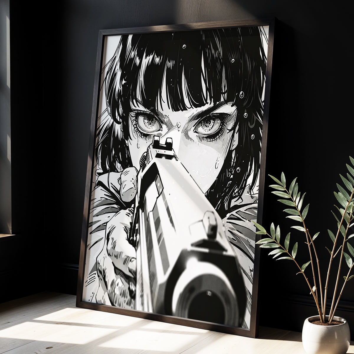 Sightline Noir, black, white, gray minimalist wall art displayed in a styled interior, gallery view 3