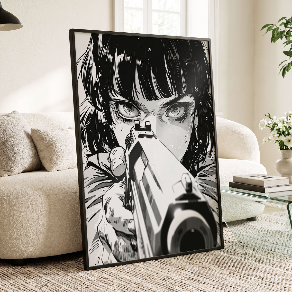 Sightline Noir, black, white, gray minimalist wall art displayed in a styled interior, gallery view 5
