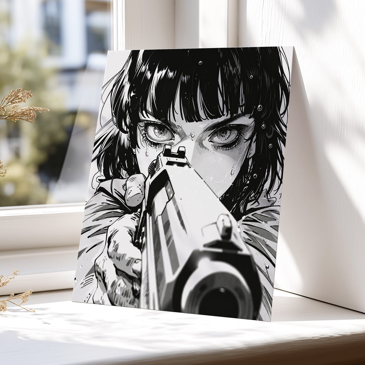 Sightline Noir, black, white, gray minimalist wall art displayed in a styled interior, gallery view 6