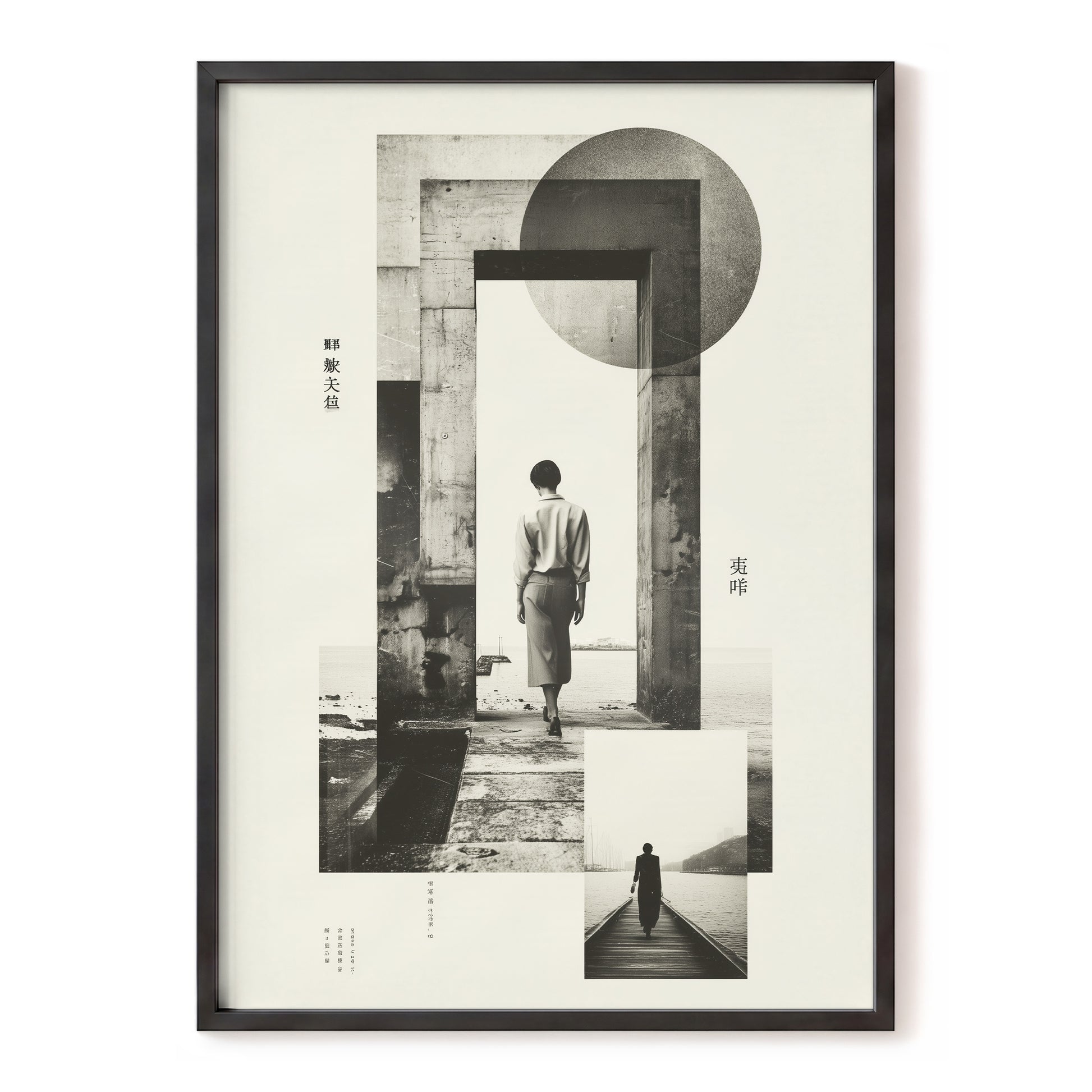 Silent Geometry, black, beige, white minimalist wall art, front artwork view