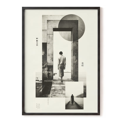 Silent Geometry, black, beige, white minimalist wall art, front artwork view