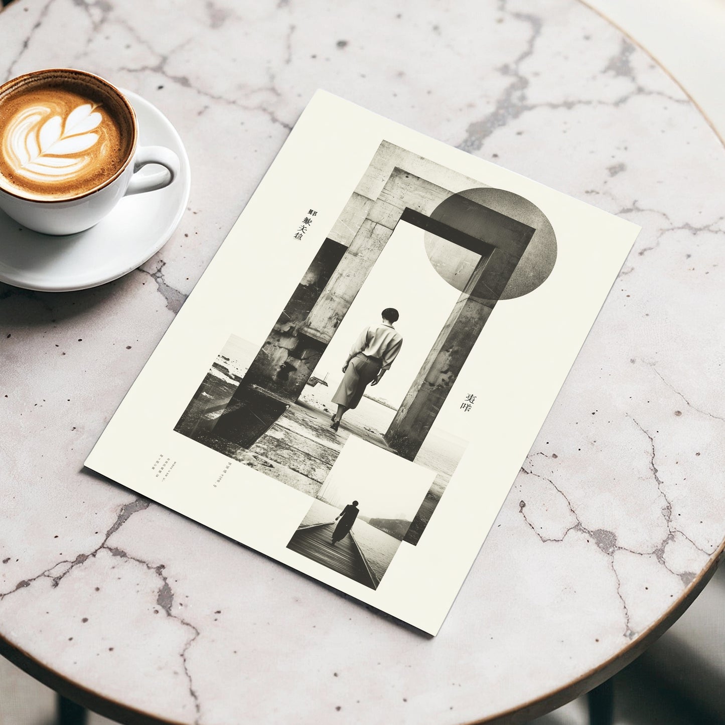 Silent Geometry, black, beige, white minimalist wall art displayed in a styled interior, gallery view 3