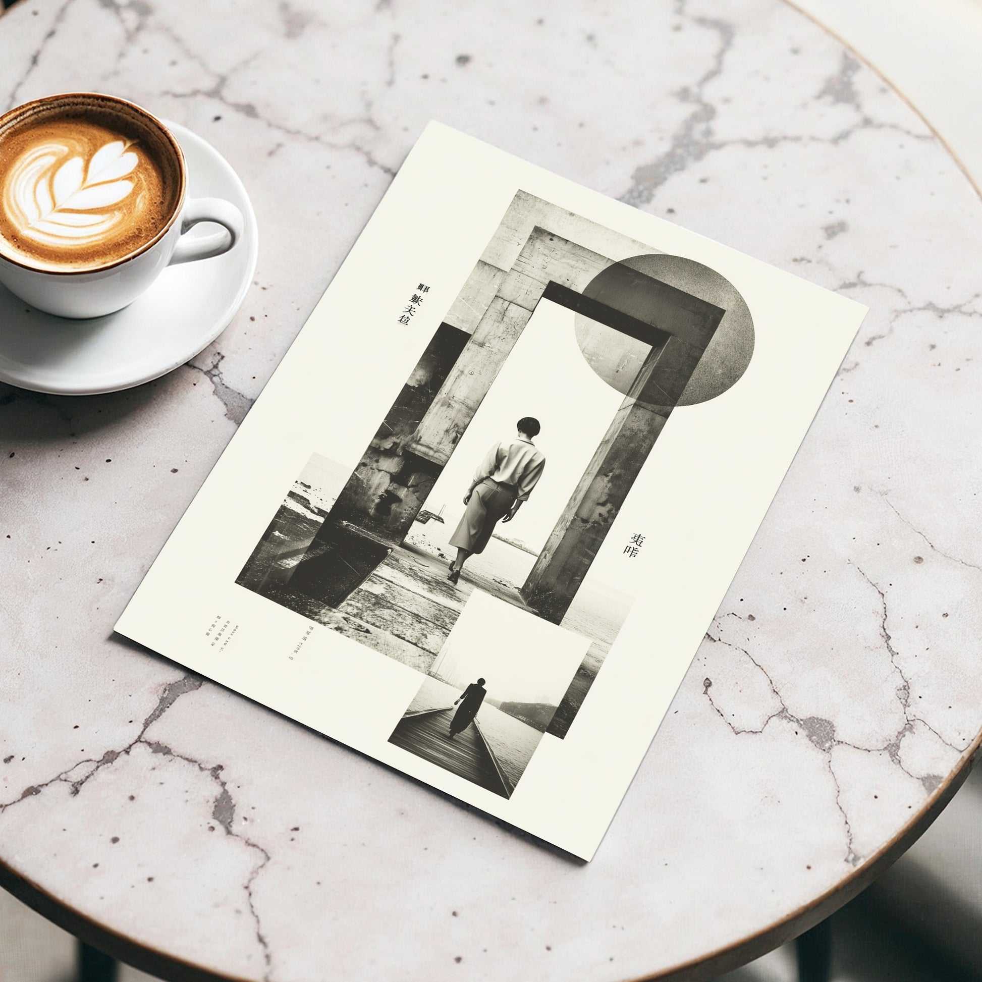 Silent Geometry, black, beige, white minimalist wall art displayed in a styled interior, gallery view 3