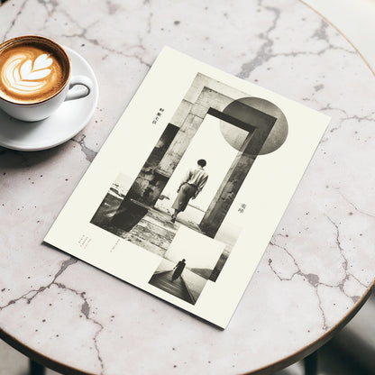 Silent Geometry, black, beige, white minimalist wall art displayed in a styled interior, gallery view 3