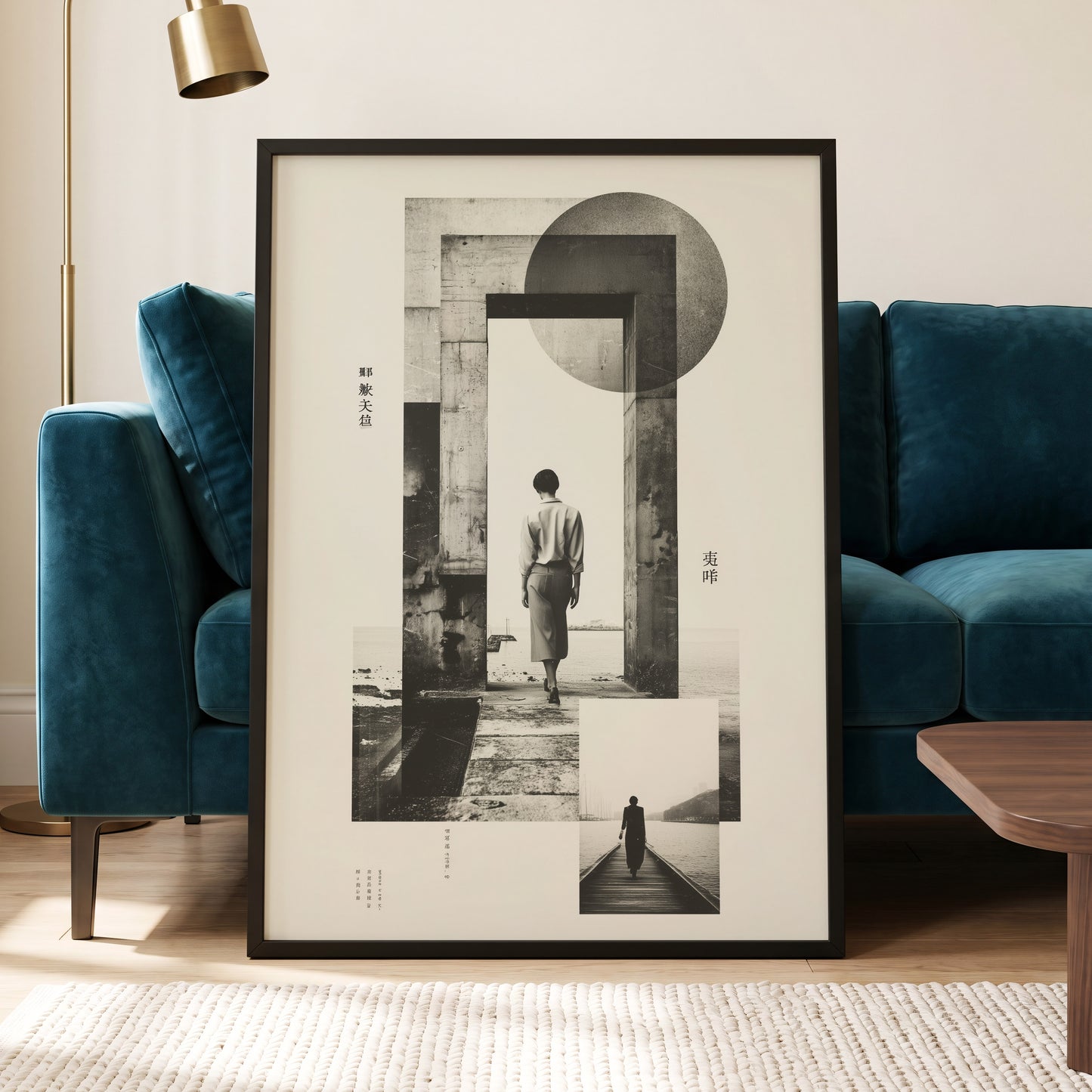 Silent Geometry, black, beige, white minimalist wall art displayed in a styled interior, gallery view 6