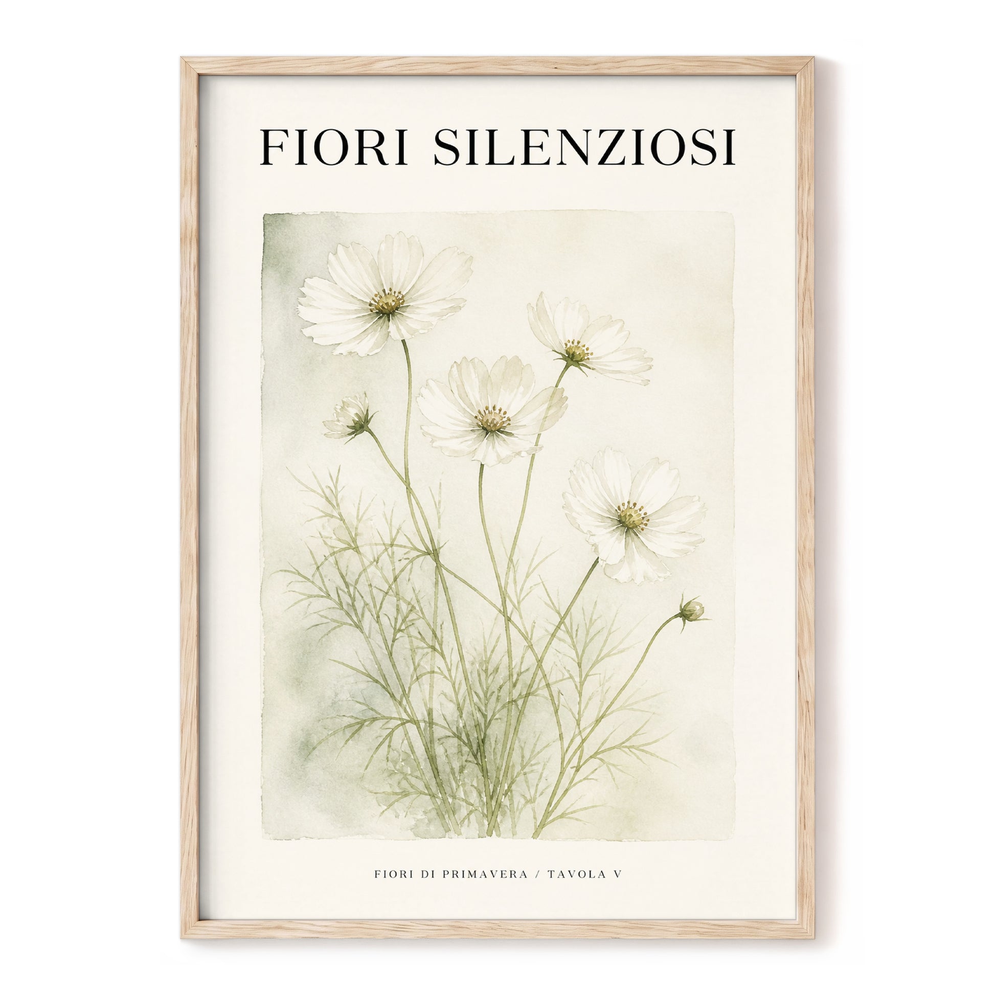 Silent Meadow Blooms, white, green, beige floral wall art, front artwork view
