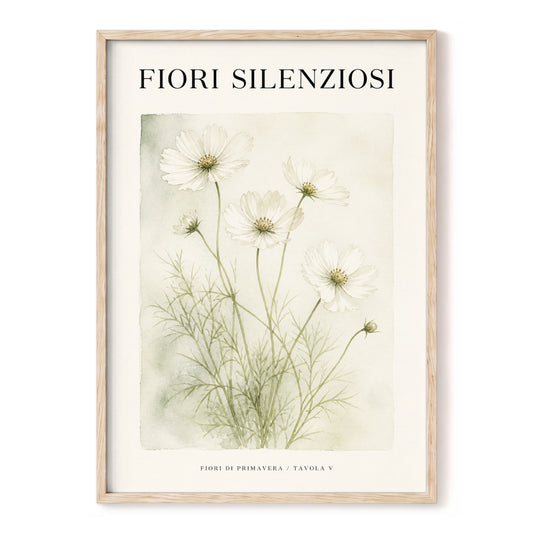 Silent Meadow Blooms, white, green, beige floral wall art, front artwork view