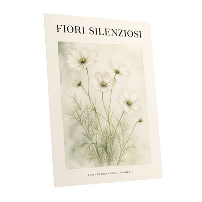 Silent Meadow Blooms, white, green, beige floral wall art shown as a unframed poster wall art print