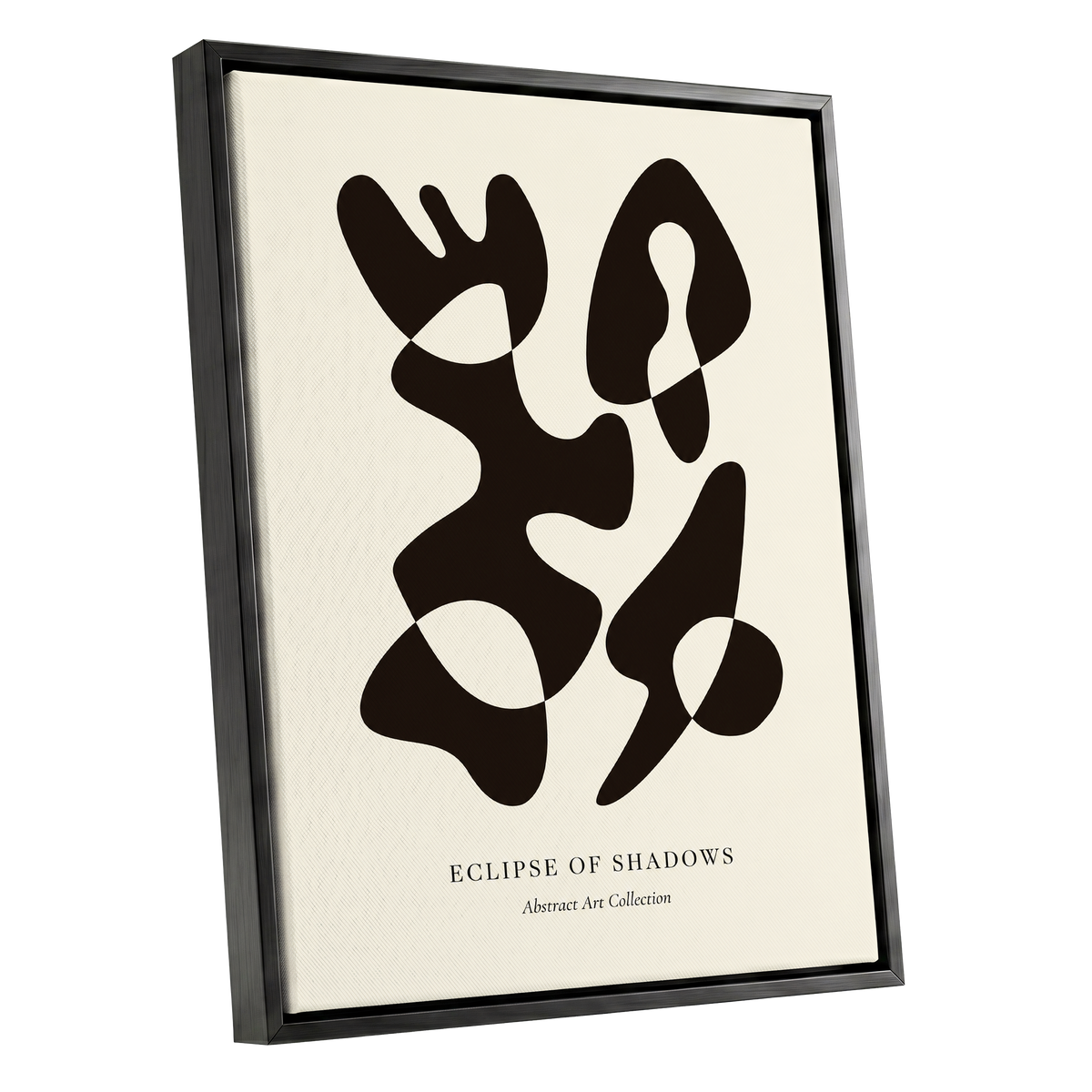 Silhouette Reverie, black, beige, brown abstract wall art shown as a black framed canvas wall art
