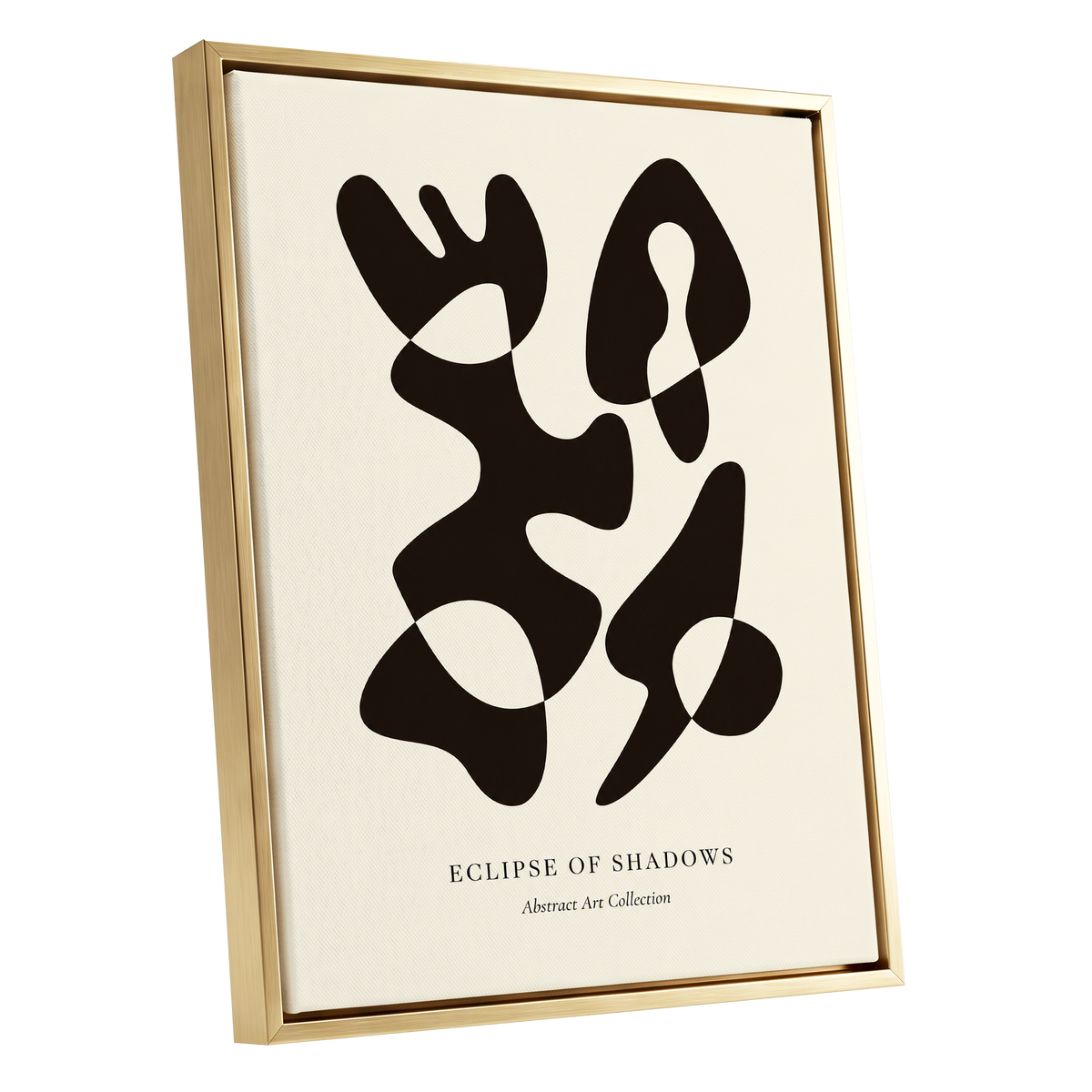 Silhouette Reverie, black, beige, brown abstract wall art shown as a gold framed canvas wall art