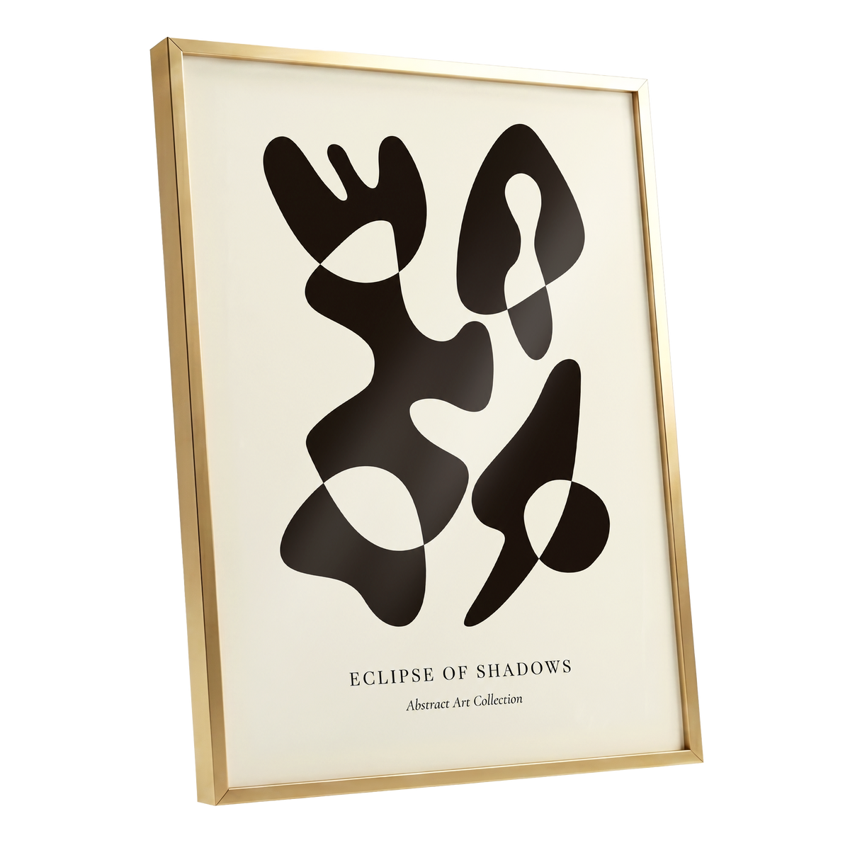 Silhouette Reverie, black, beige, brown abstract wall art shown as a gold framed poster wall art print
