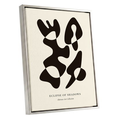 Silhouette Reverie, black, beige, brown abstract wall art shown as a silver framed canvas wall art