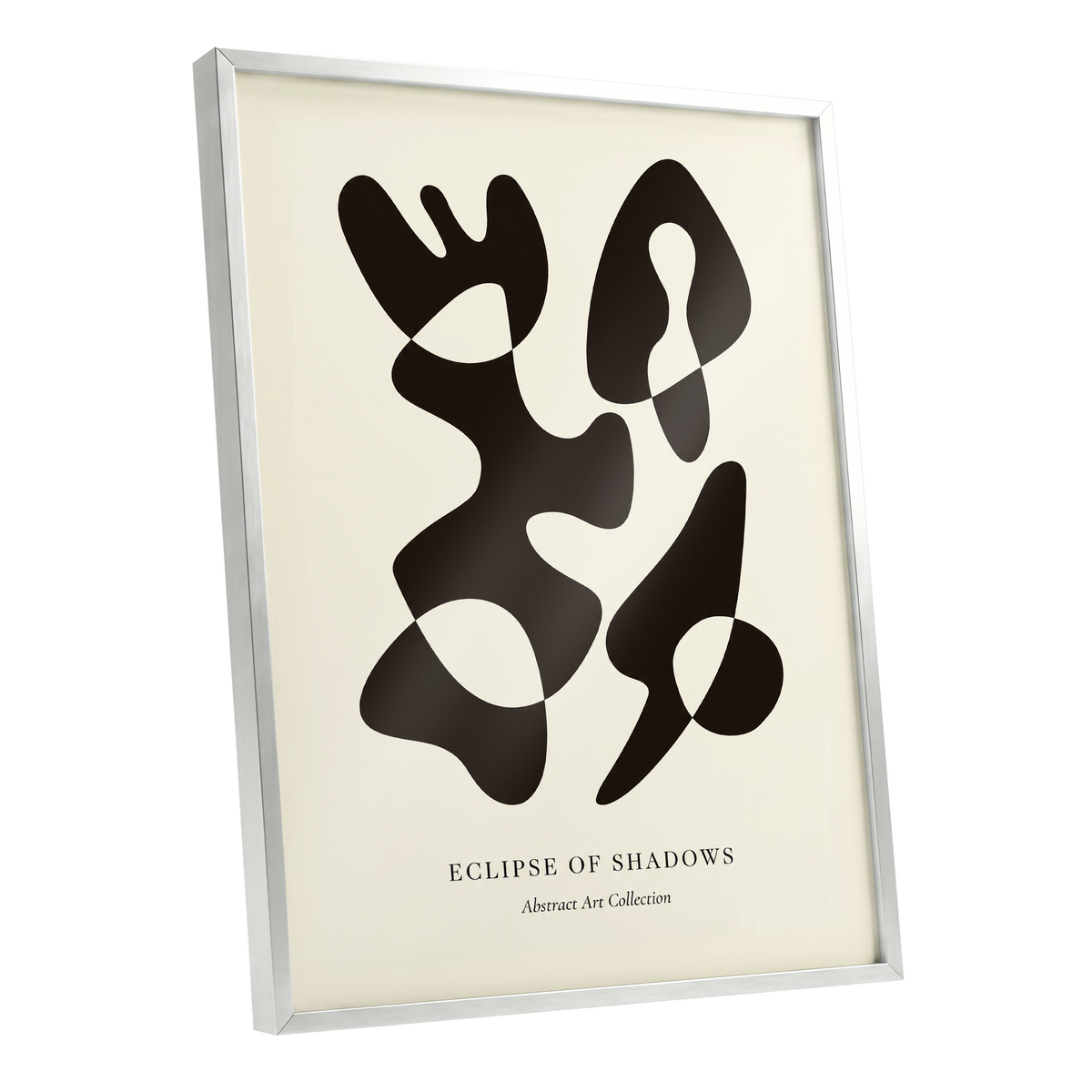 Silhouette Reverie, black, beige, brown abstract wall art shown as a silver framed poster wall art print