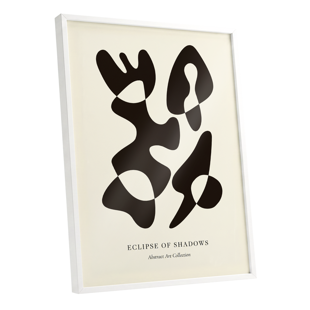 Silhouette Reverie, black, beige, brown abstract wall art shown as a white framed poster wall art print