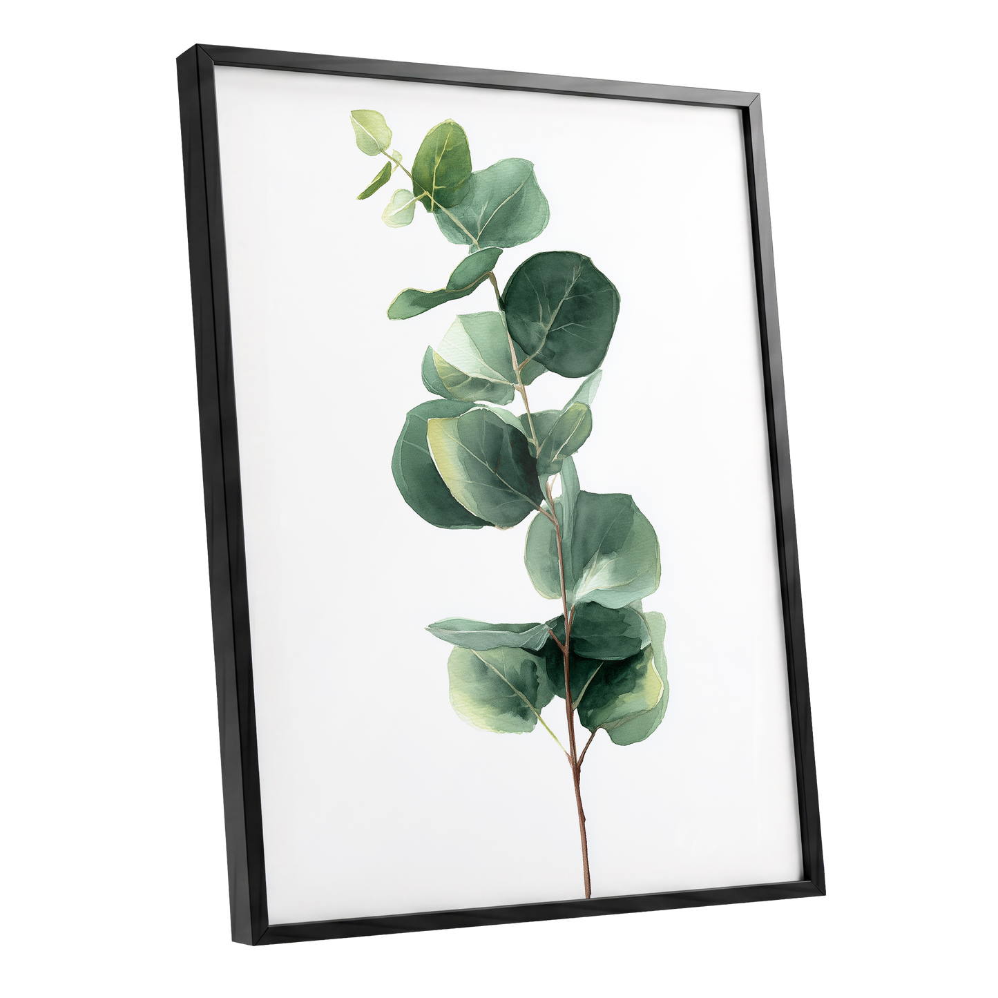 Silver Leaf Ascent, green, white, brown nature wall art shown as a black framed poster wall art print
