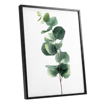 Silver Leaf Ascent, green, white, brown nature wall art shown as a black framed poster wall art print
