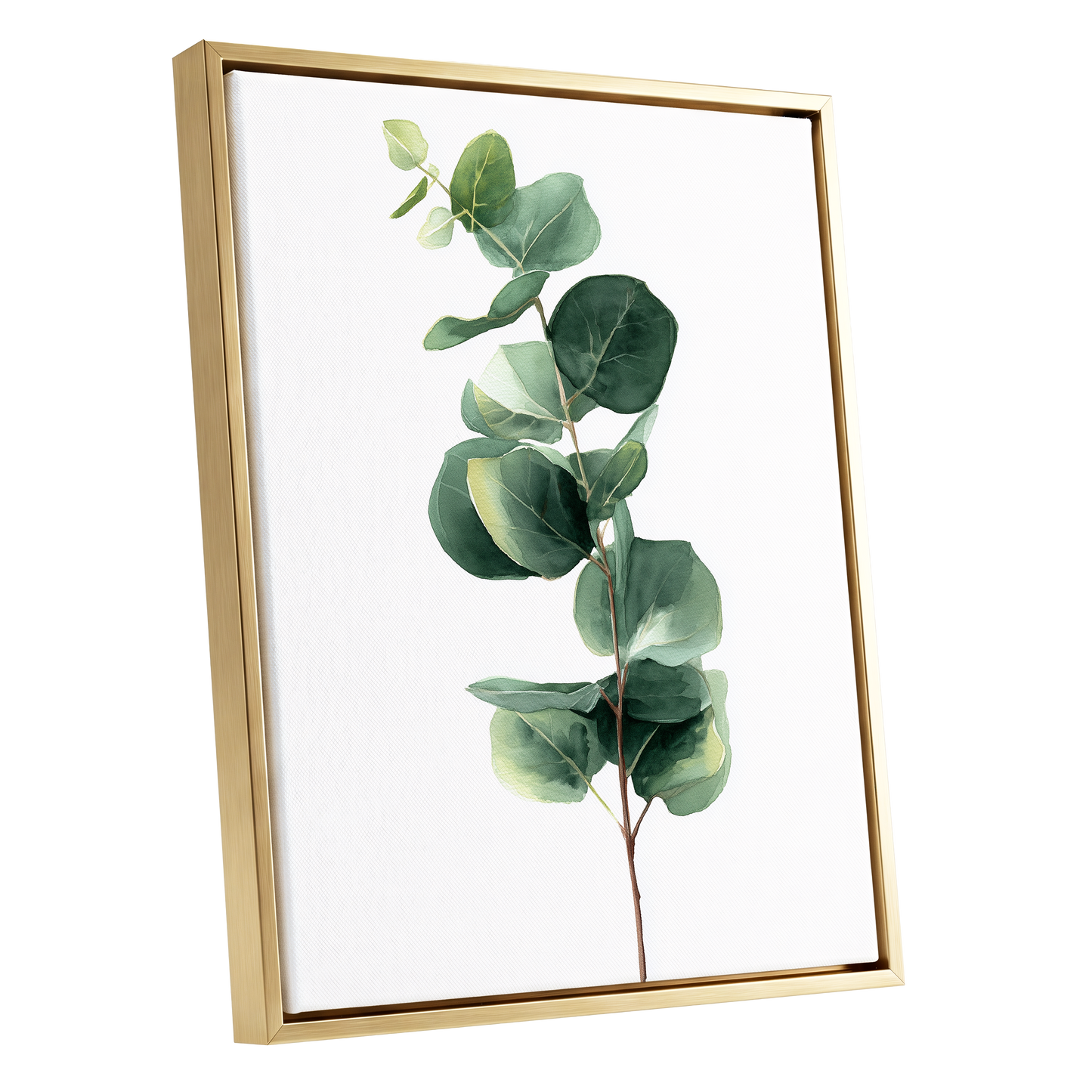 Silver Leaf Ascent, green, white, brown nature wall art shown as a gold framed canvas wall art