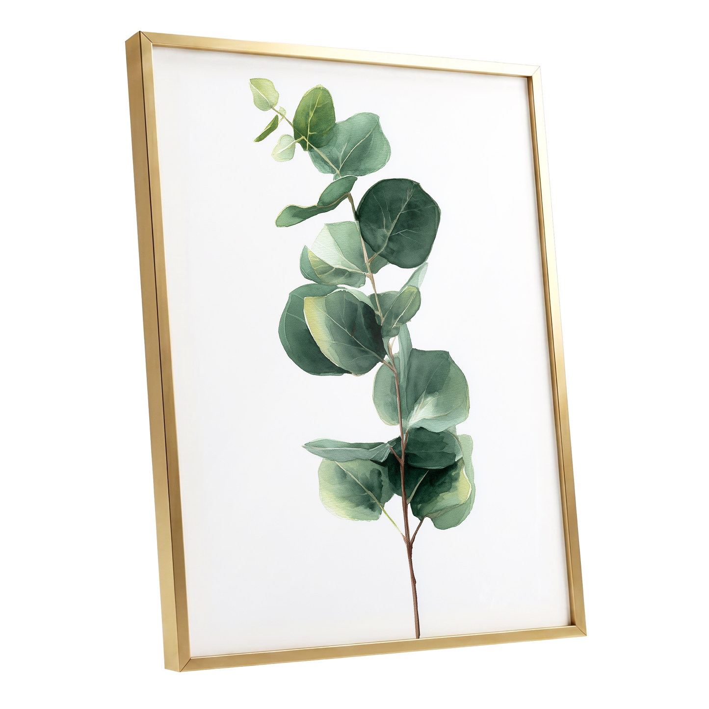 Silver Leaf Ascent, green, white, brown nature wall art shown as a gold framed poster wall art print