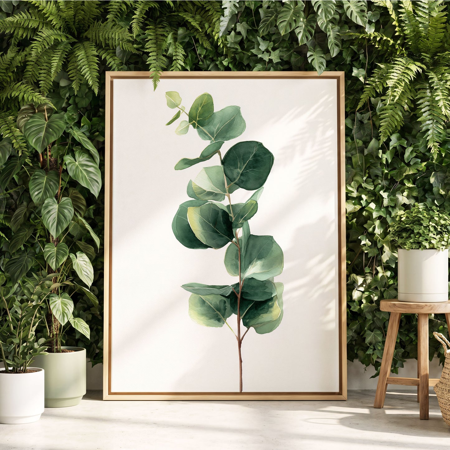 Silver Leaf Ascent, green, white, brown nature wall art displayed in a styled interior, gallery view 4
