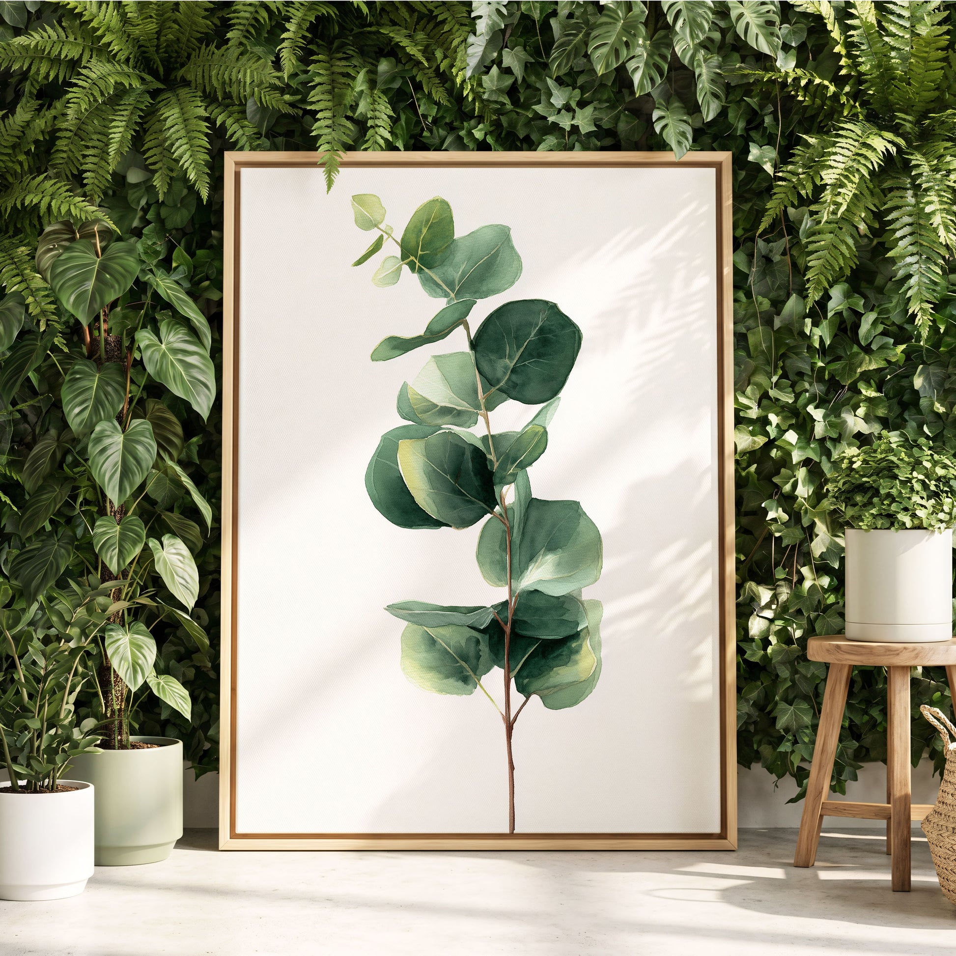 Silver Leaf Ascent, green, white, brown nature wall art displayed in a styled interior, gallery view 4