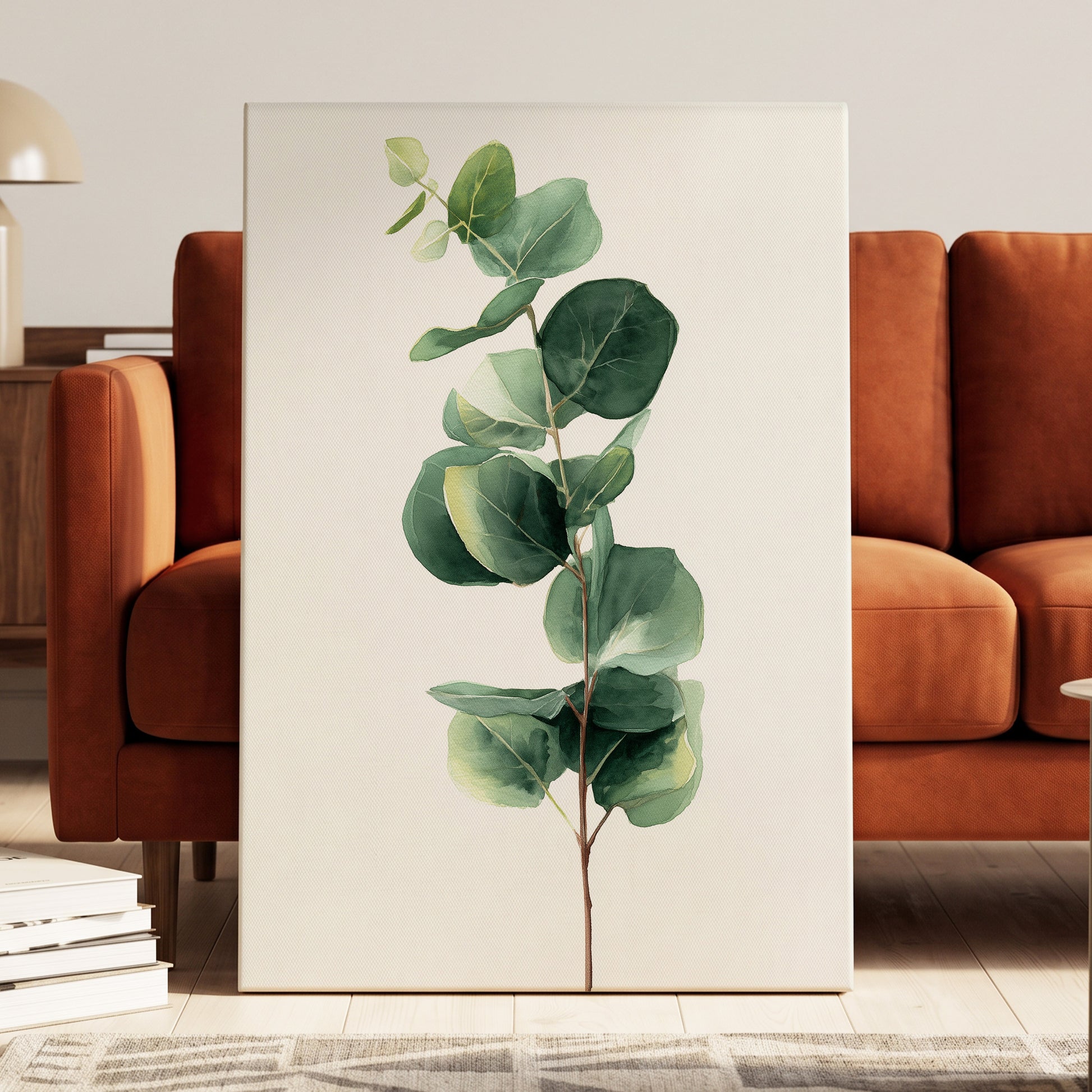 Silver Leaf Ascent, green, white, brown nature wall art displayed in a styled interior, gallery view 7