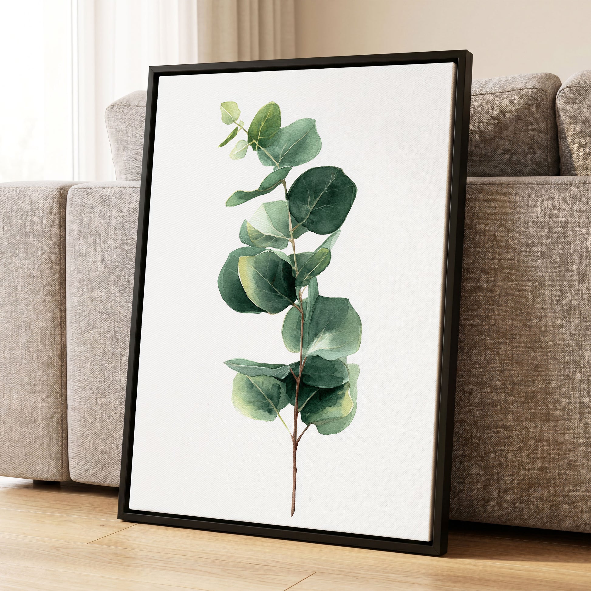 Silver Leaf Ascent, green, white, brown nature wall art displayed in a styled interior, gallery view 8