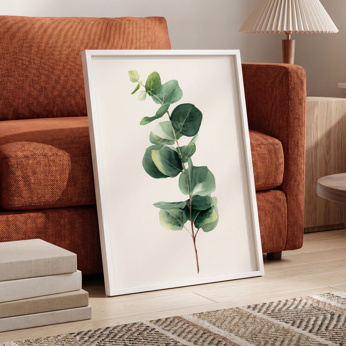 Silver Leaf Ascent, green, white, brown nature wall art displayed in a styled interior, gallery view 9