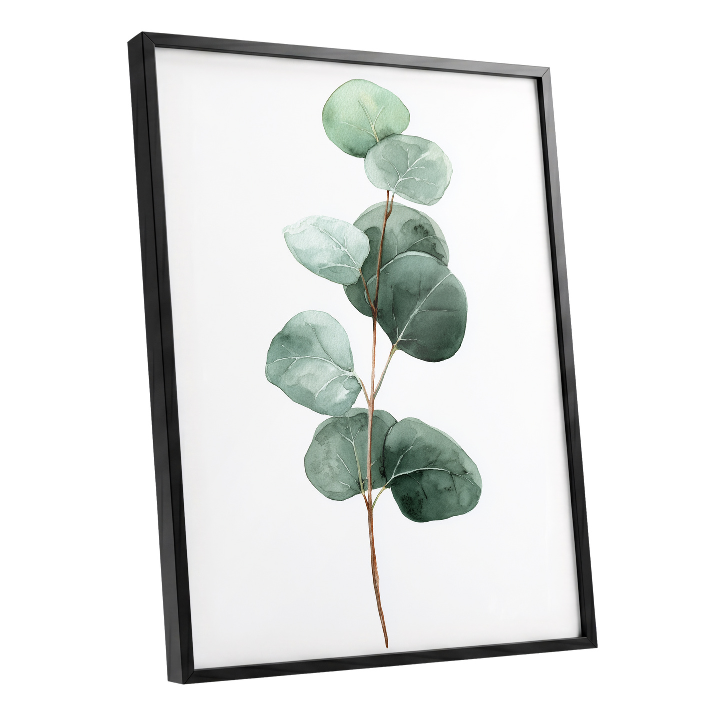 Silver Leaf Stillness, green, white, brown nature wall art shown as a black framed poster wall art print