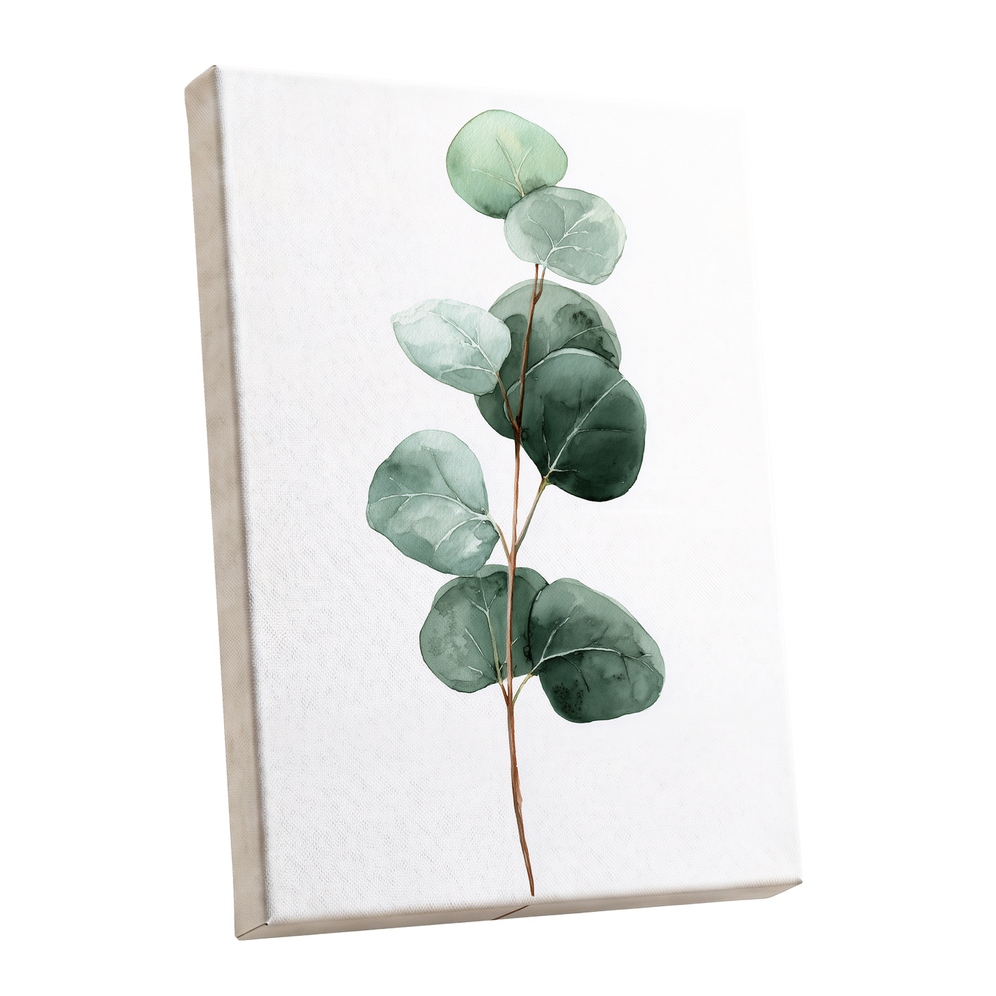 Silver Leaf Stillness, green, white, brown nature wall art shown as a stretched canvas wall art