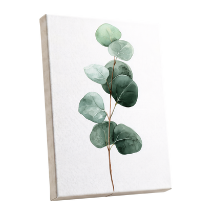 Silver Leaf Stillness, green, white, brown nature wall art shown as a stretched canvas wall art