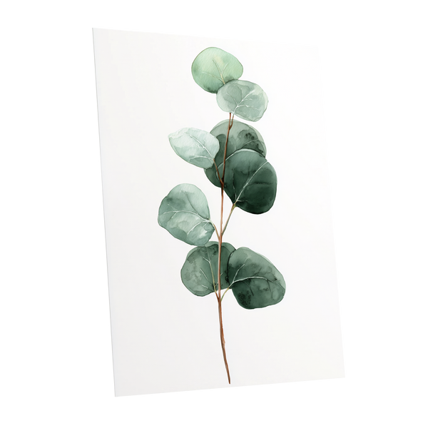 Silver Leaf Stillness, green, white, brown nature wall art shown as a unframed poster wall art print