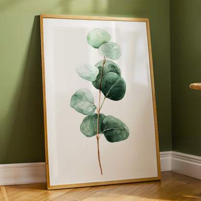 Silver Leaf Stillness, green, white, brown nature wall art displayed in a styled interior, gallery view 2