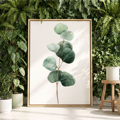 Silver Leaf Stillness, green, white, brown nature wall art displayed in a styled interior, gallery view 4