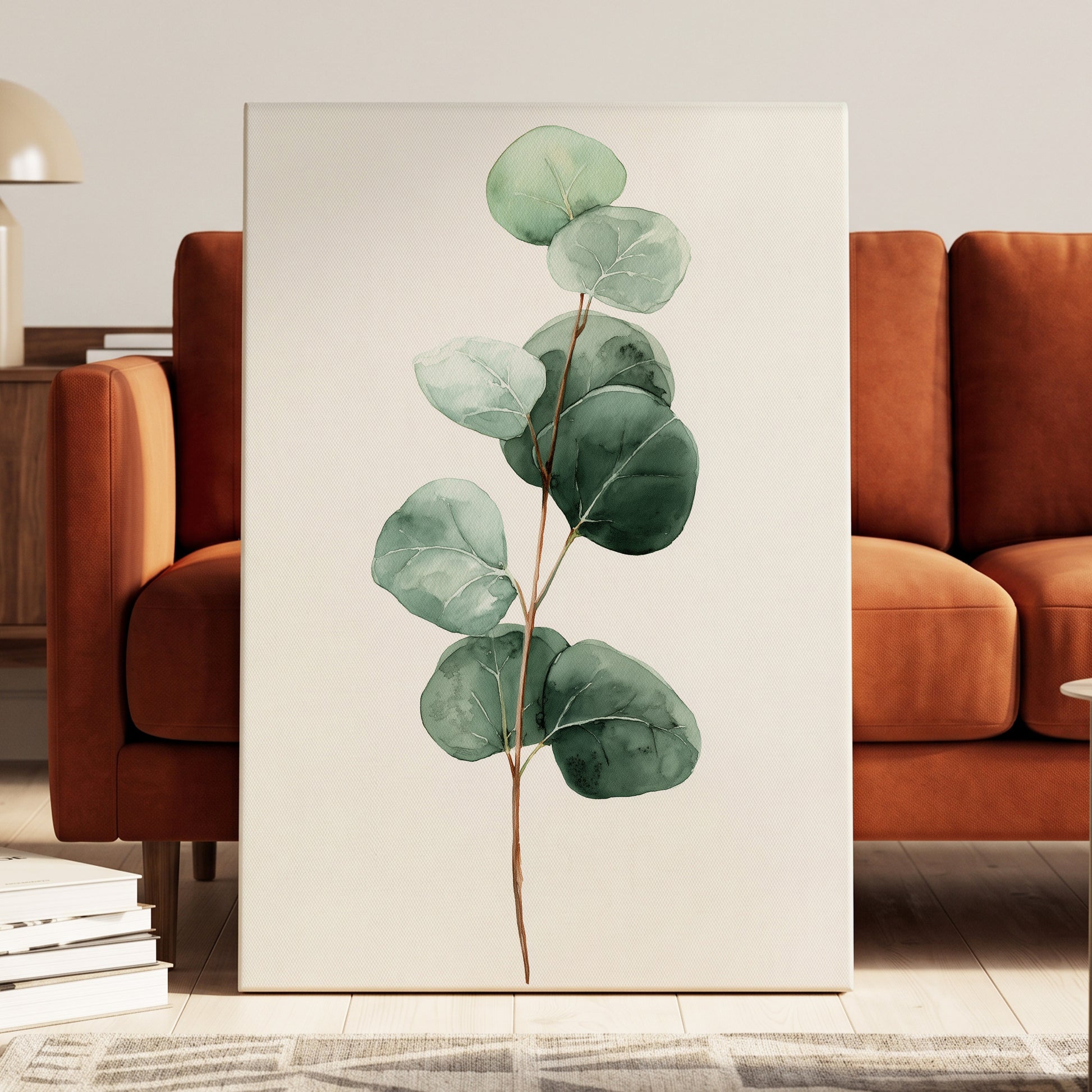 Silver Leaf Stillness, green, white, brown nature wall art displayed in a styled interior, gallery view 7